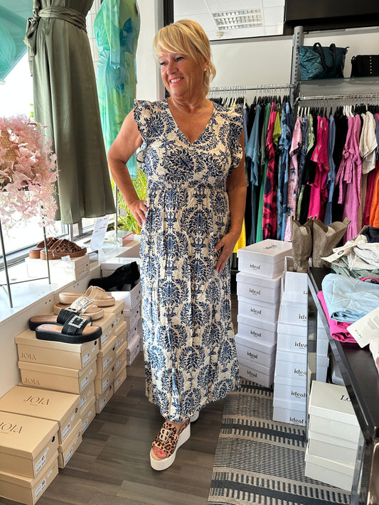 Frillaolkaiminen mekko sininen