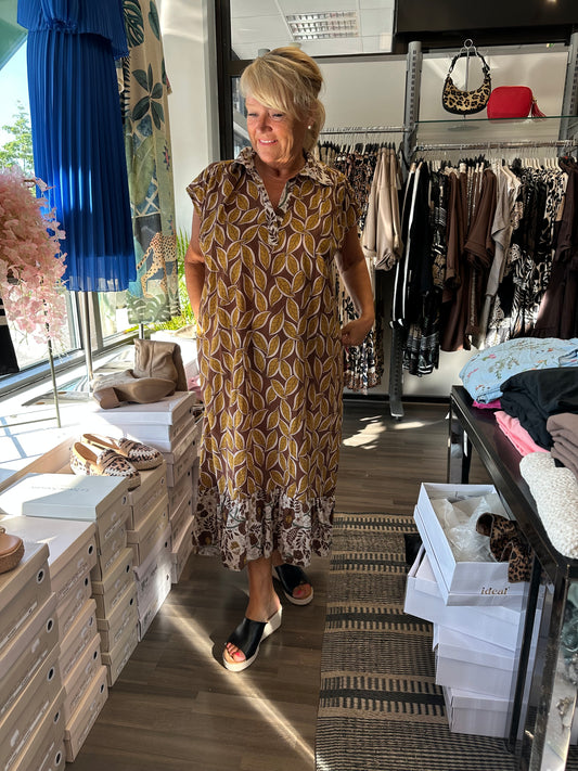 Plussize puuvillamekko ruskea