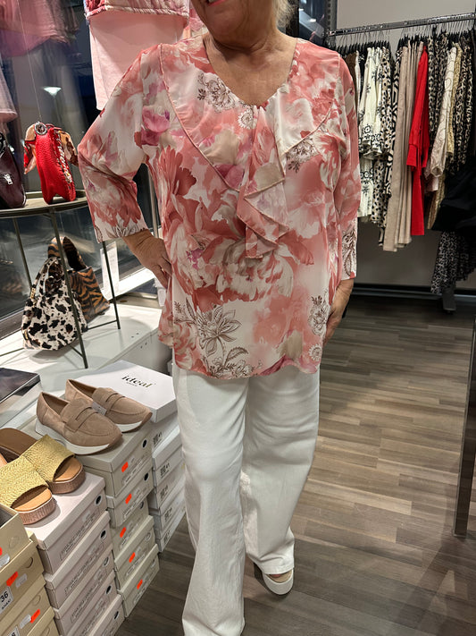 Reilumpi sifonkikukkapusero roosa