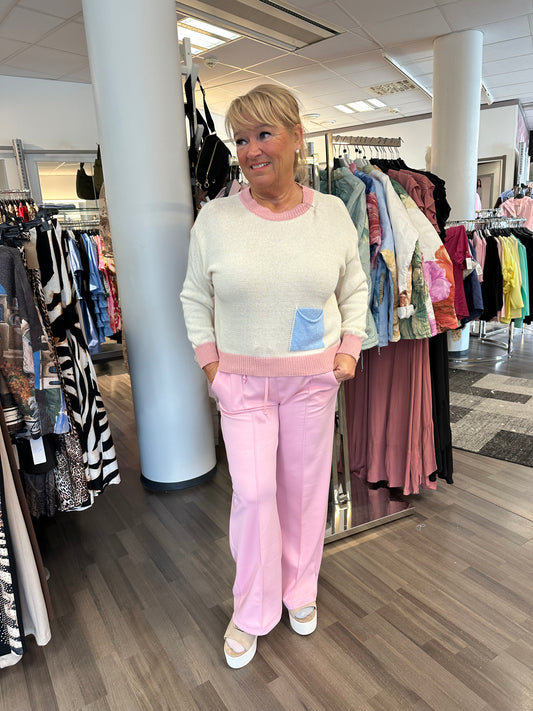 Puuvillaneule kontrastiväreillä vaalea/roosa