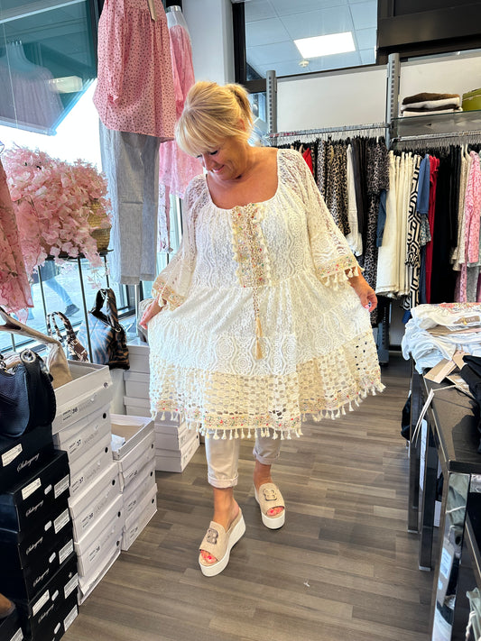 Plussize bohotunika luonnonvalkoinen