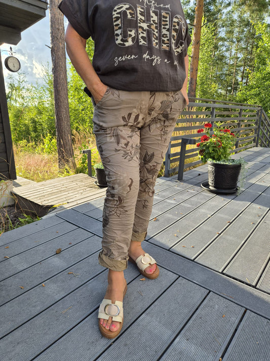 Fall Flower stretch housu taupe