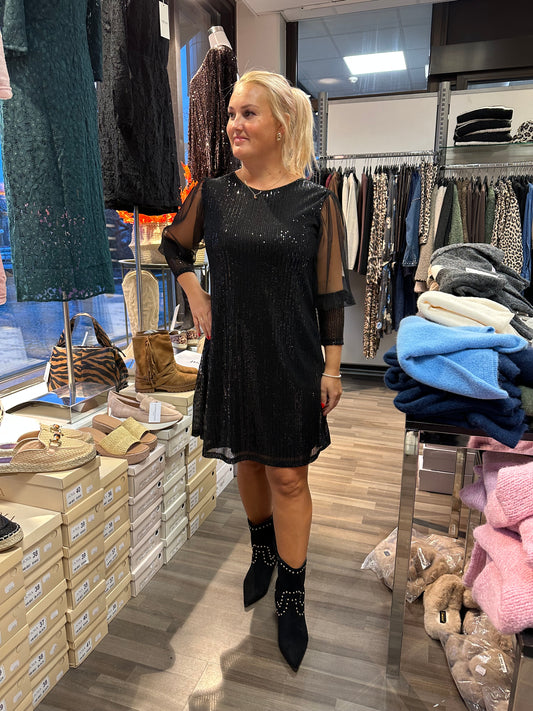 Paljettimekko/tunika tyllihihoilla