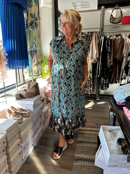 Plussize puuvillamekko sininen