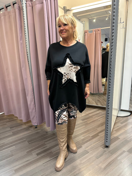 Plussize college tunika Star musta