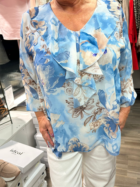 Reilumpi sifonkikukkapusero sininen