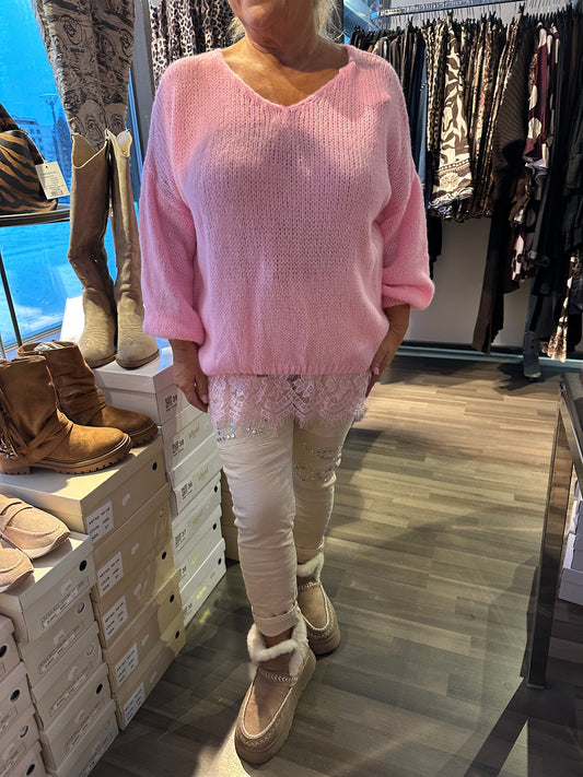 Pitsihelmainen neule roosa