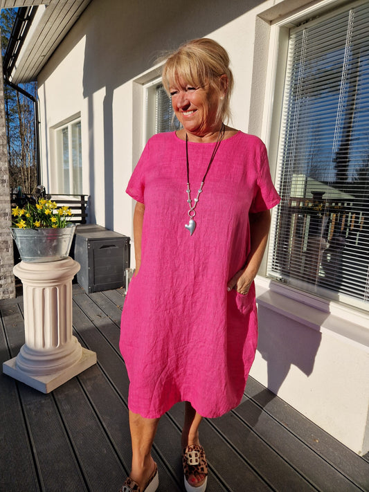 Pellavamekko taskuilla (6 väriä)