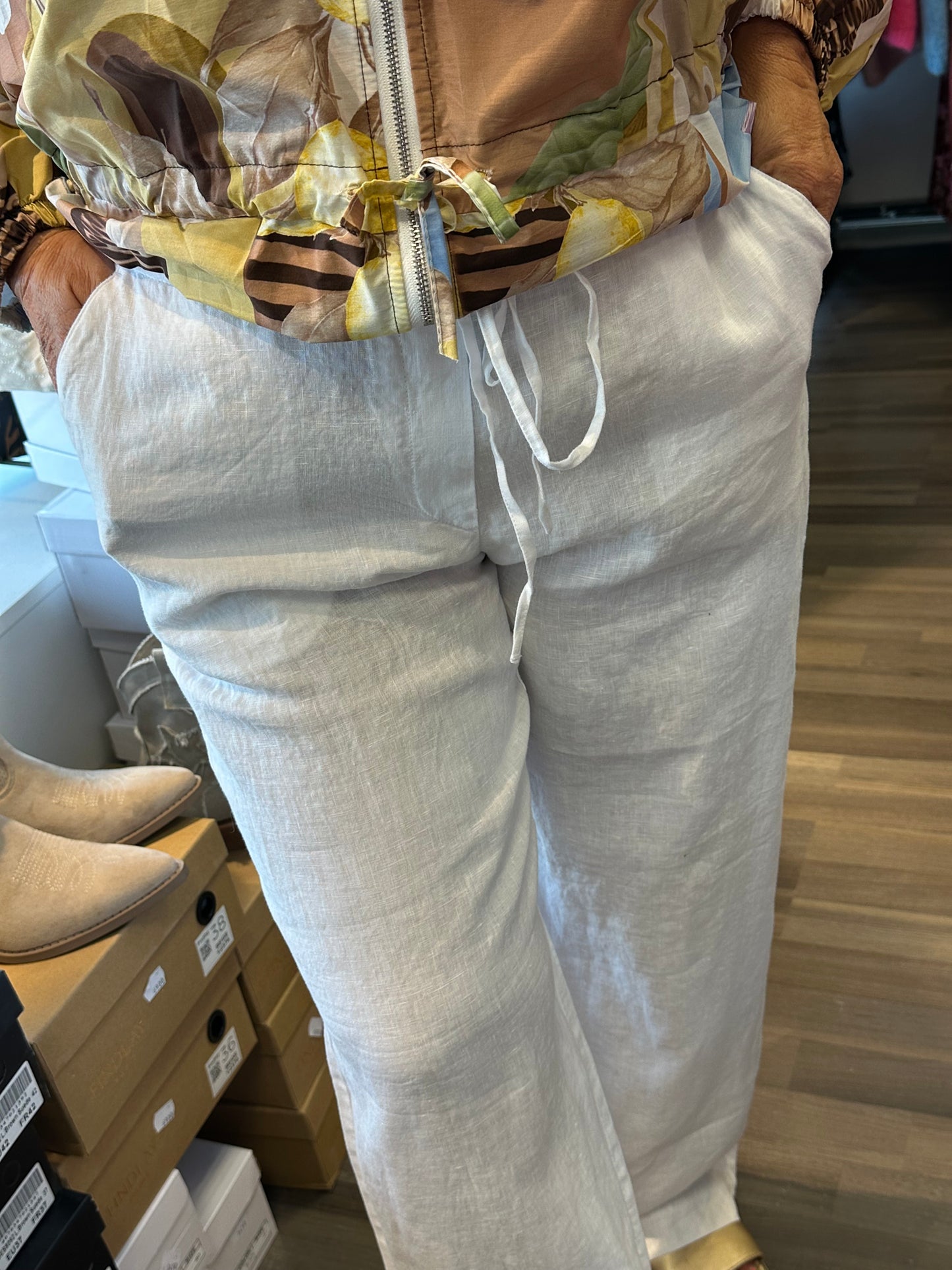 Pellavahousu Chiara Belt valkoinen