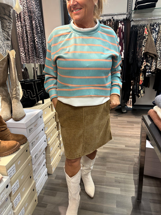 Raidallinen trikoopusero turkoosi