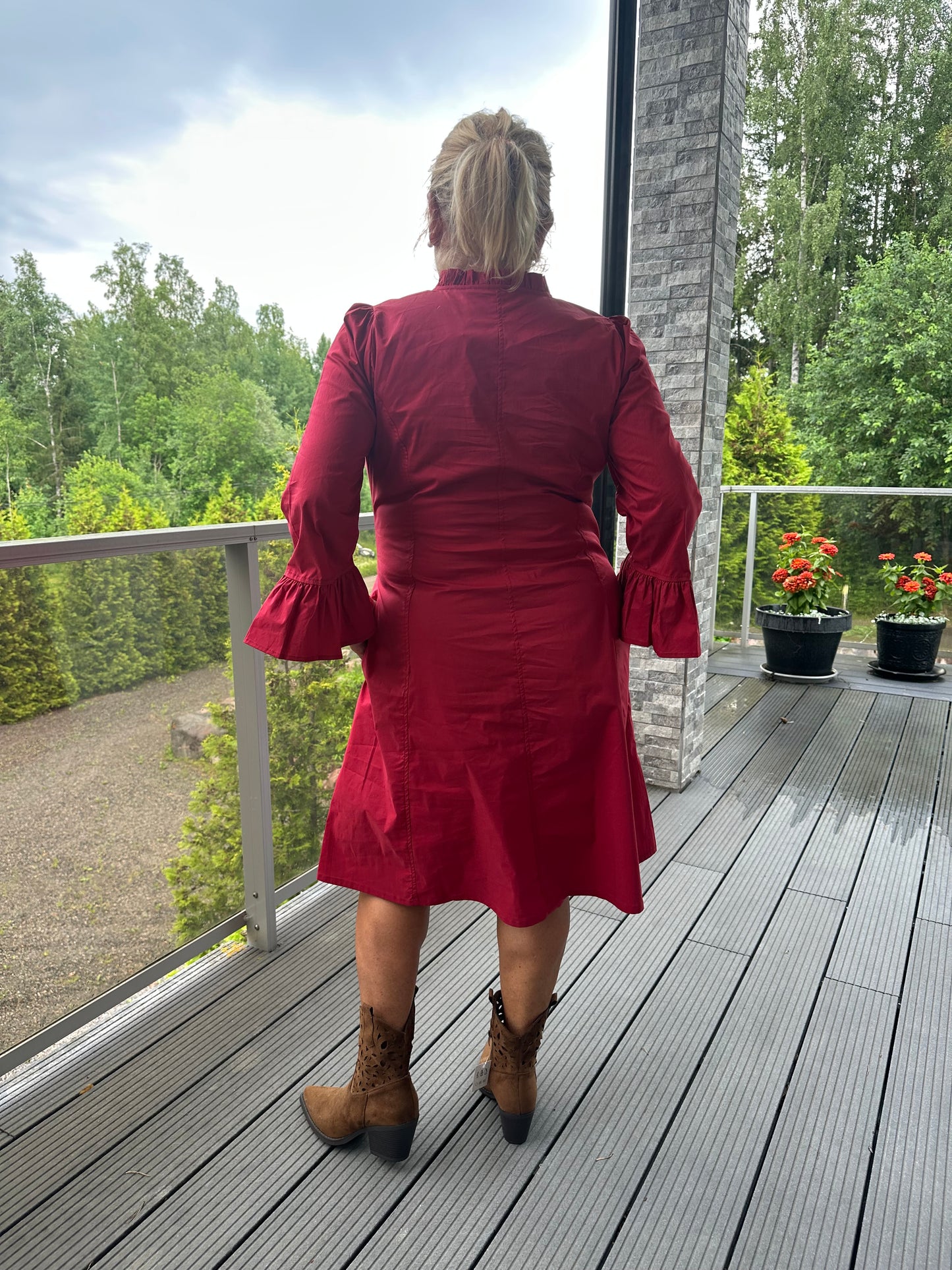 A-linjainen puuvillapopliini mekko Rio Red