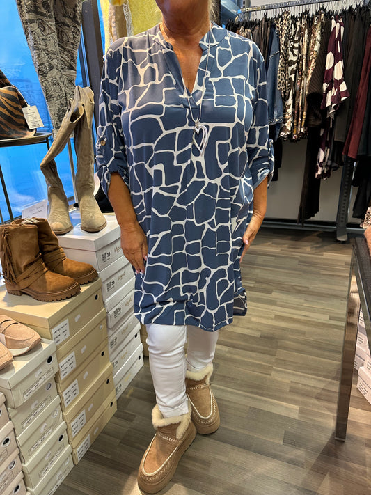 Liukaspintainen pitkä tunika sininen