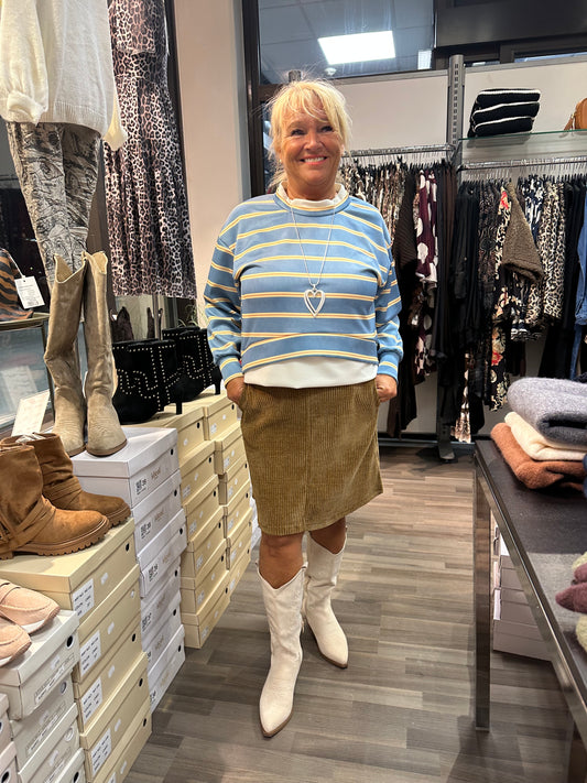 Raidallinen trikoopusero sininen