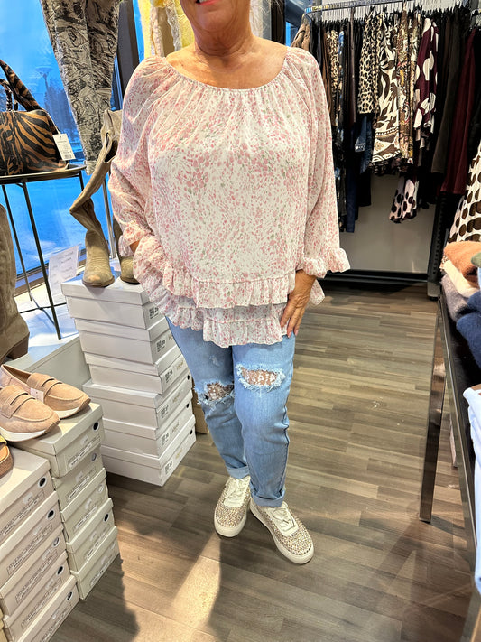 Kukallinen sifonkipusero roosa