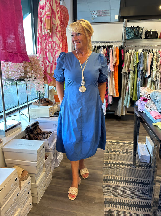 Puuvillapopliini mekko sininen