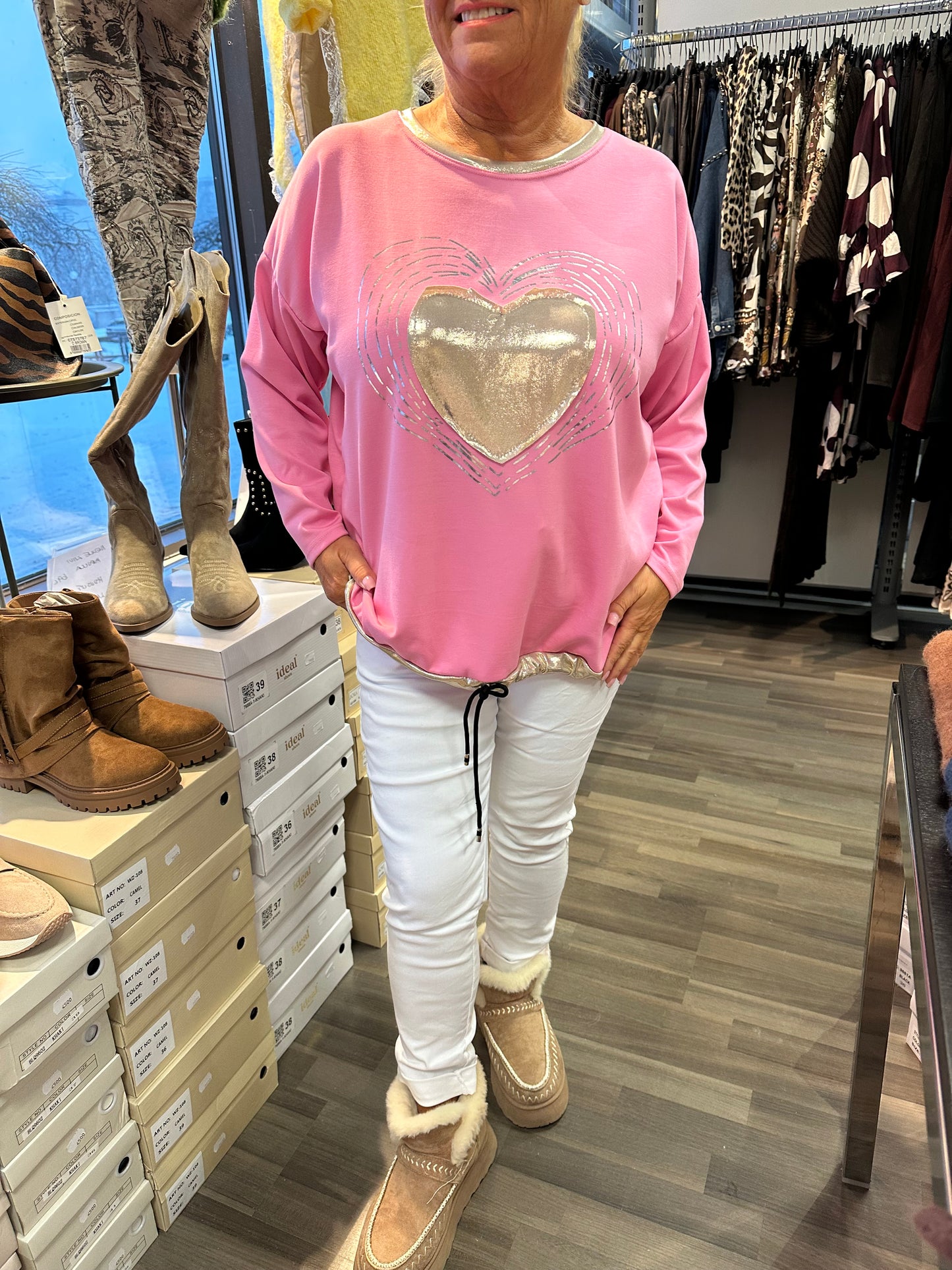 College-pusero Metallic Heart pinkki