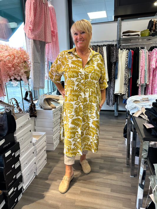 Kuviollinen paitamekko sinappi