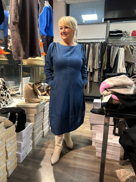 Midimittainen farkkumekko dark wash