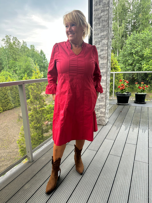 A-linjainen puuvillapopliini mekko Rio Red