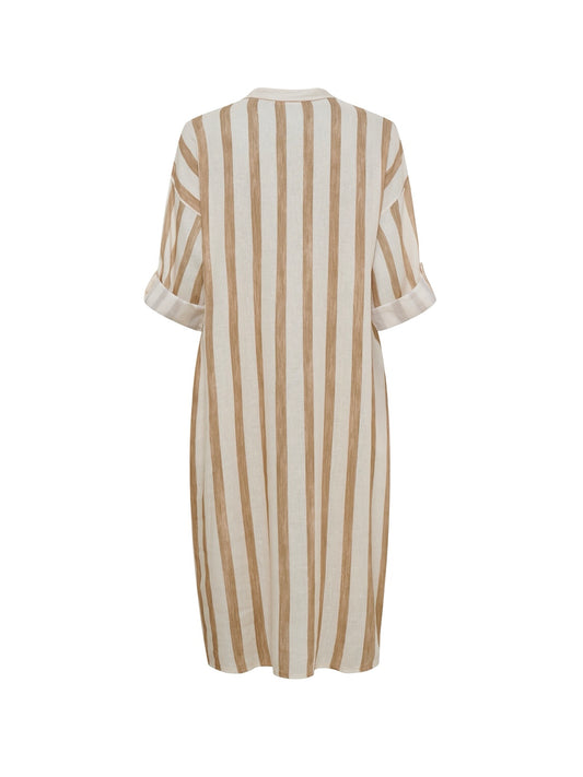 Raidallinen viskoosi-pellavamekko