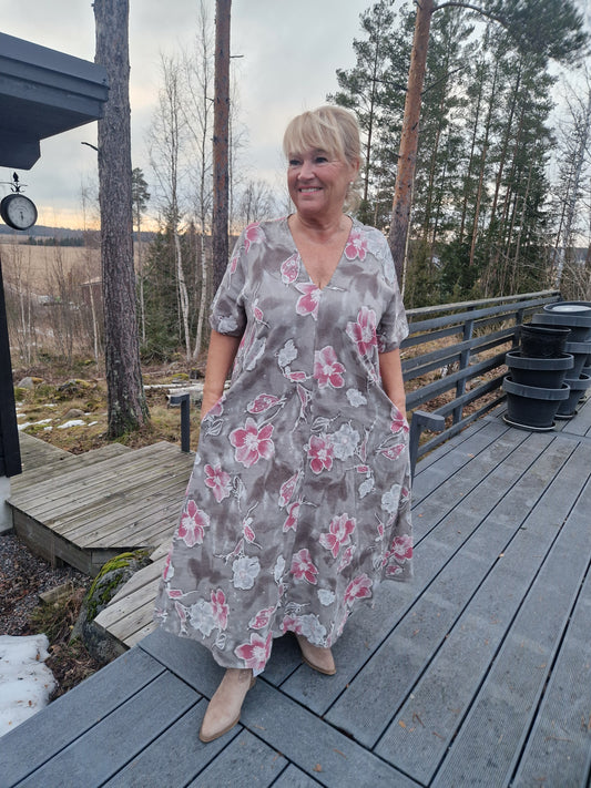 PLUSSIZE pellavamekko taupe