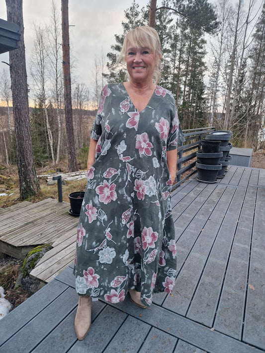 PLUSSIZE pellavamekko khaki vihreä