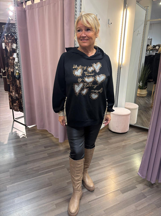 Sydän hupparipusero musta