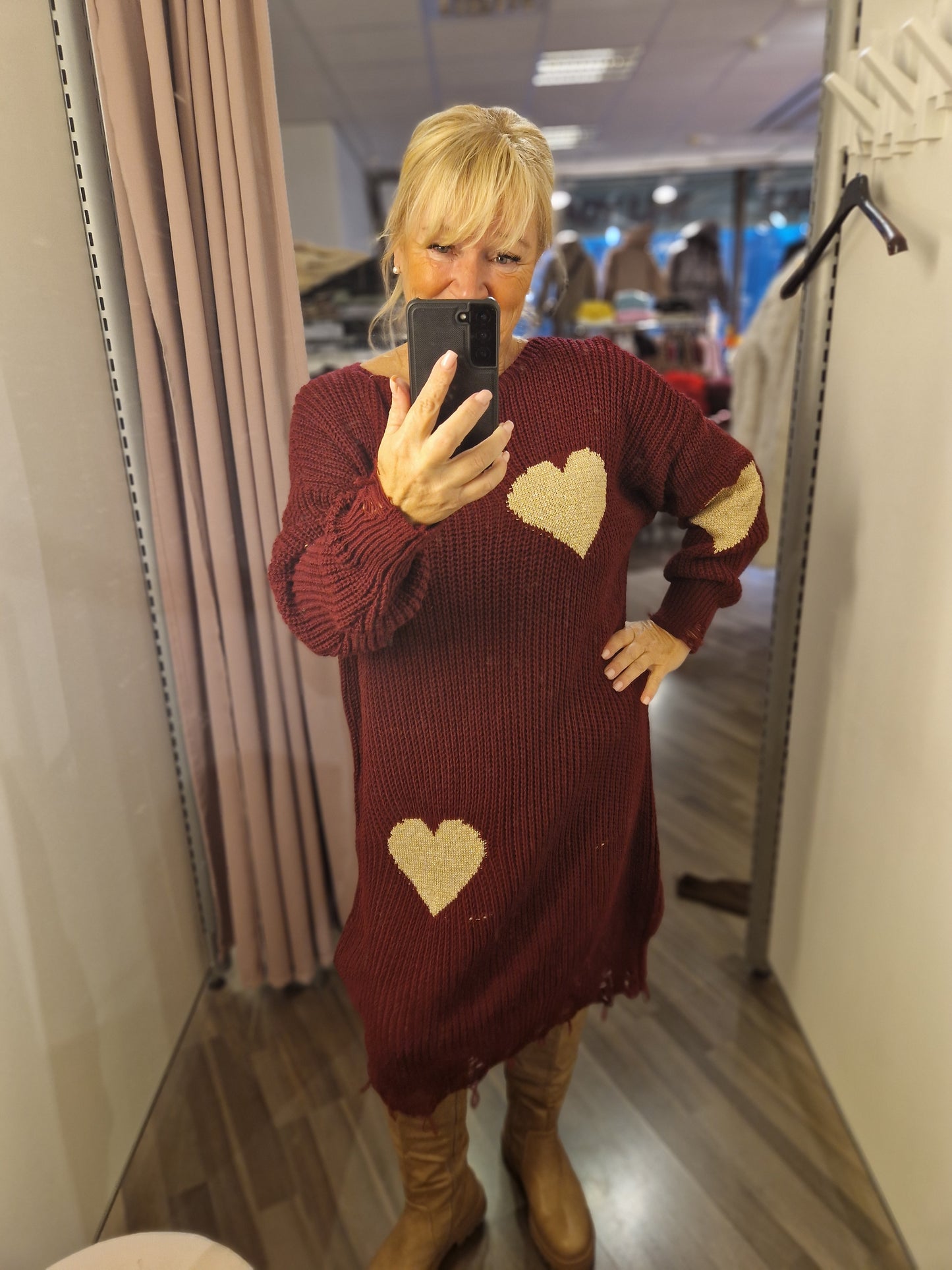 Sydän neulosmekko  viini