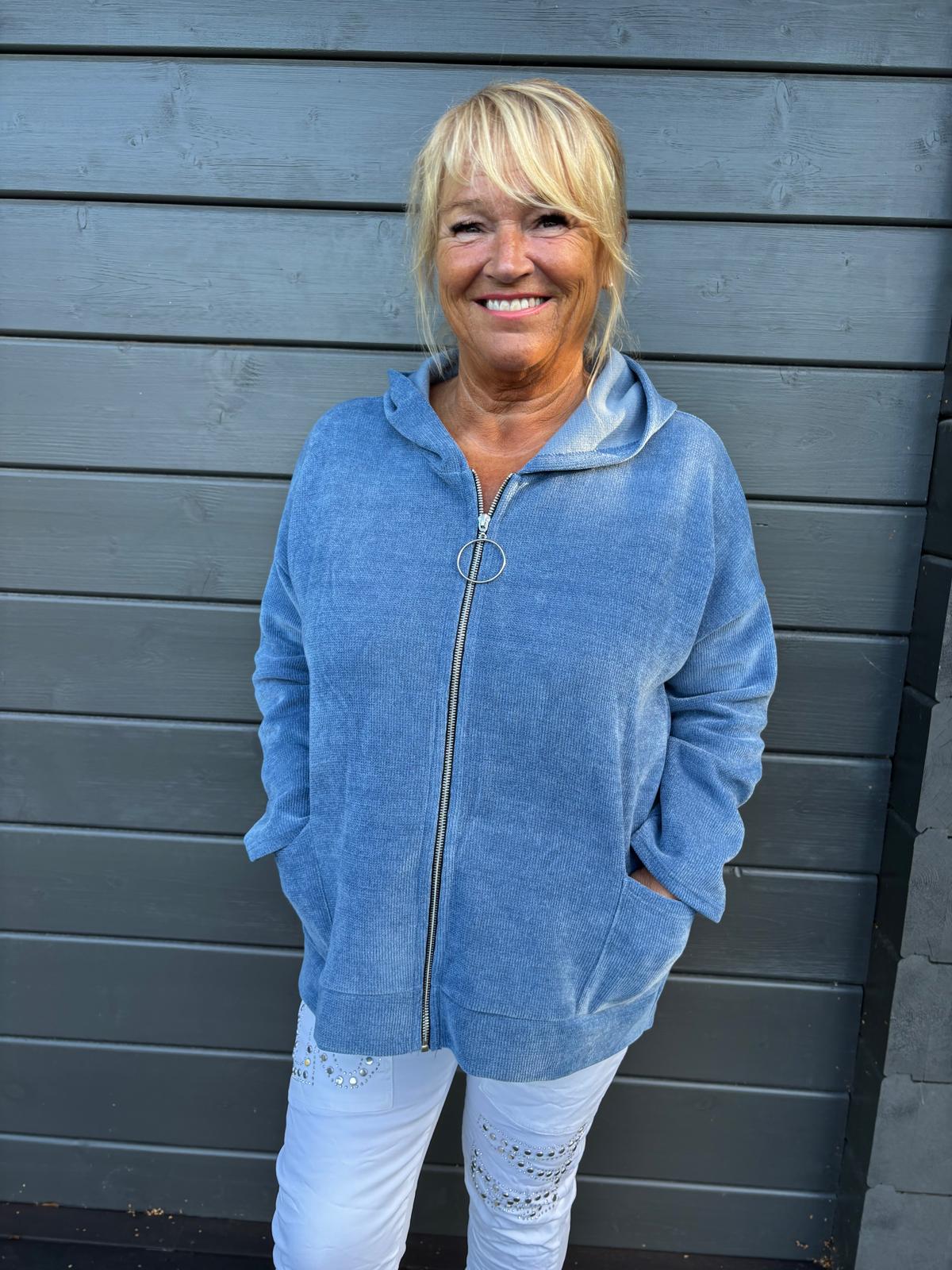 Samettivelour huppari  sininen