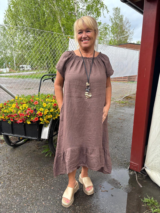 Pellavamekko  frillahelma ruskea