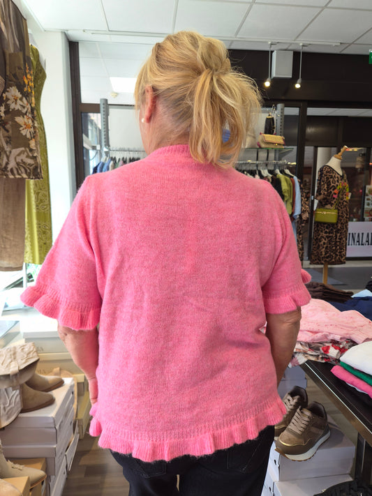 Neulepusero frillahelmalla pinkki