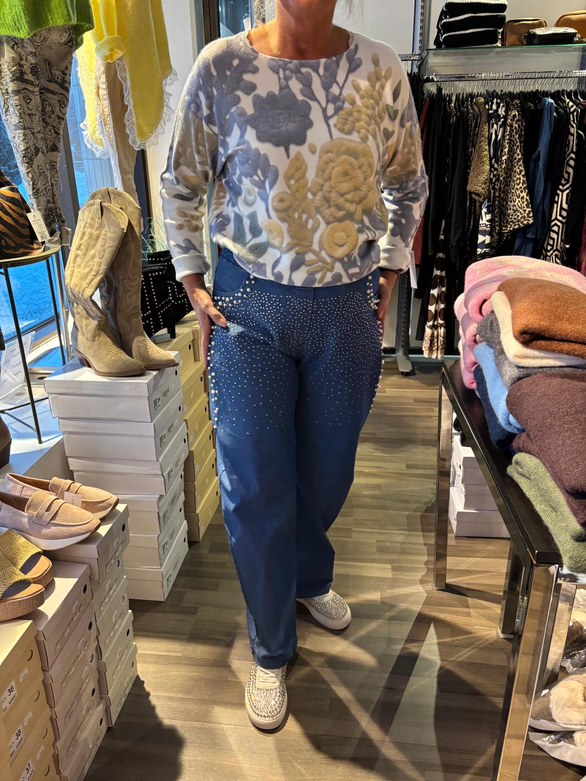 Housut timanteilla/helmillä tummempi sininen