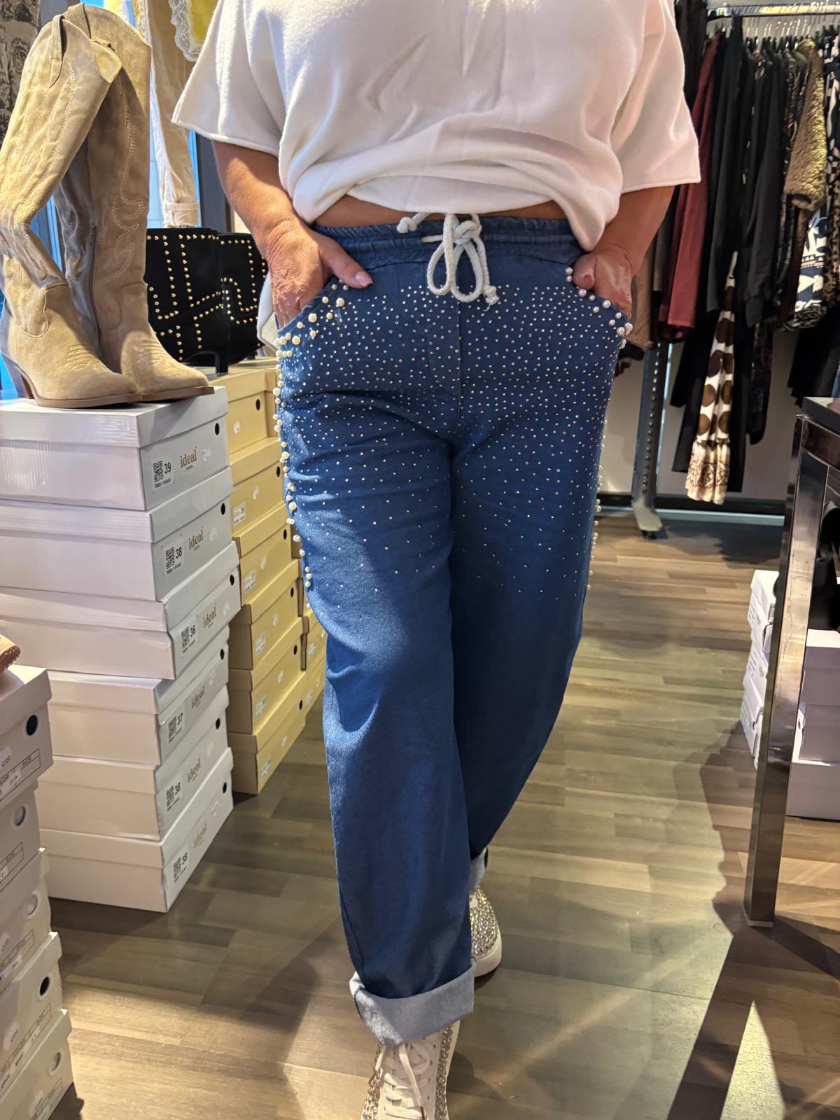 Housut timanteilla/helmillä tummempi sininen