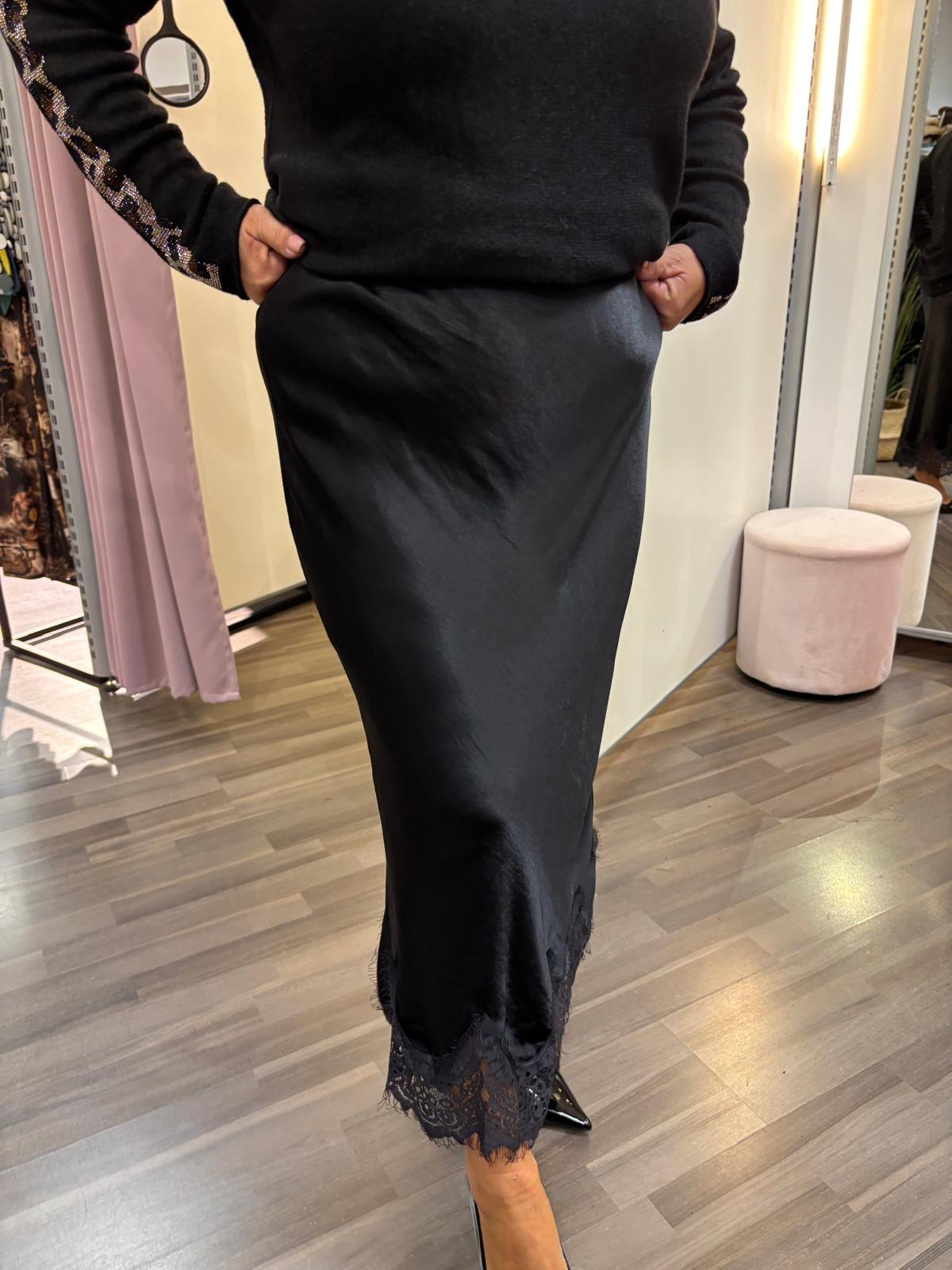 Satiinihame pitsihelma  musta