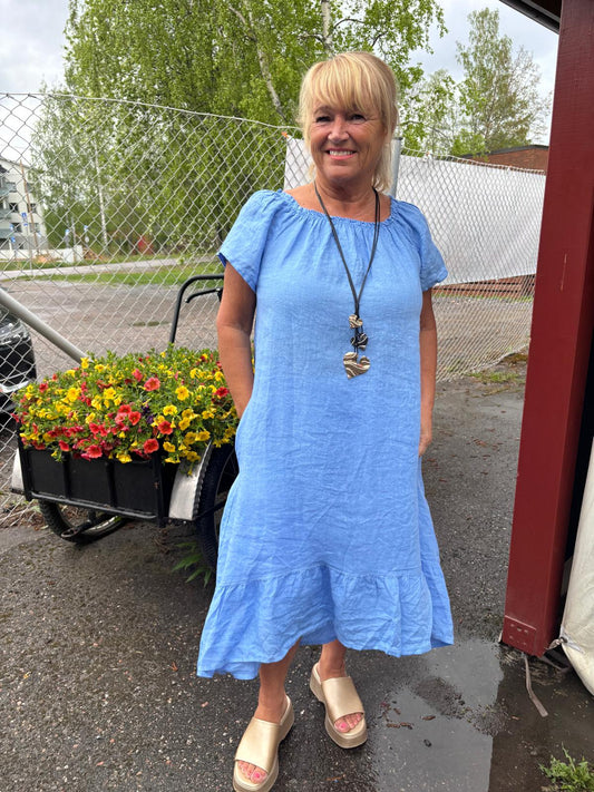 Pellavamekko  frillahelma sininen