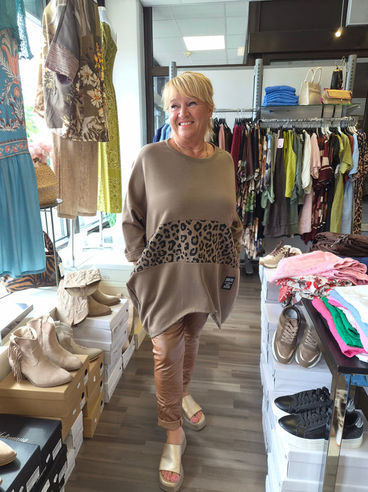 Plussize tunika leo raita taupe
