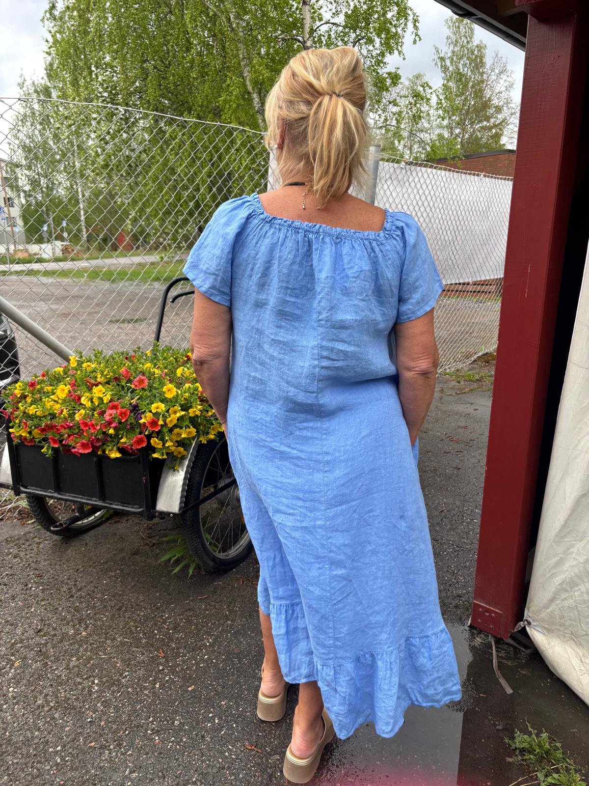 Pellavamekko  frillahelma sininen
