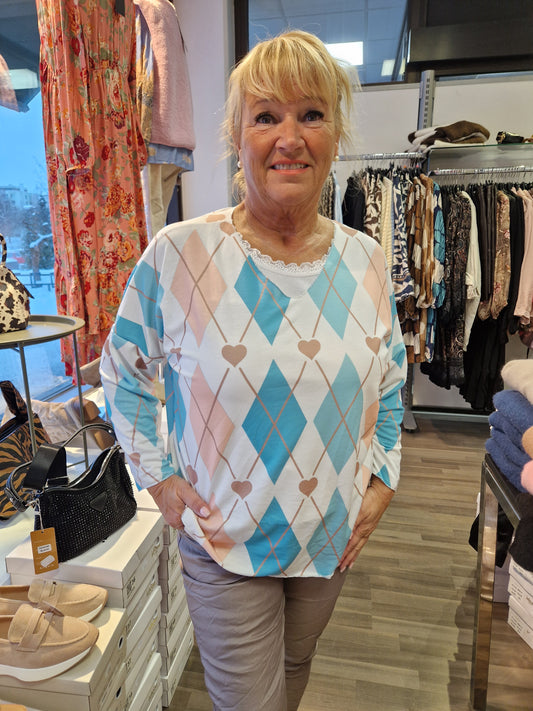 Keväinen ruutupusero turkoosi