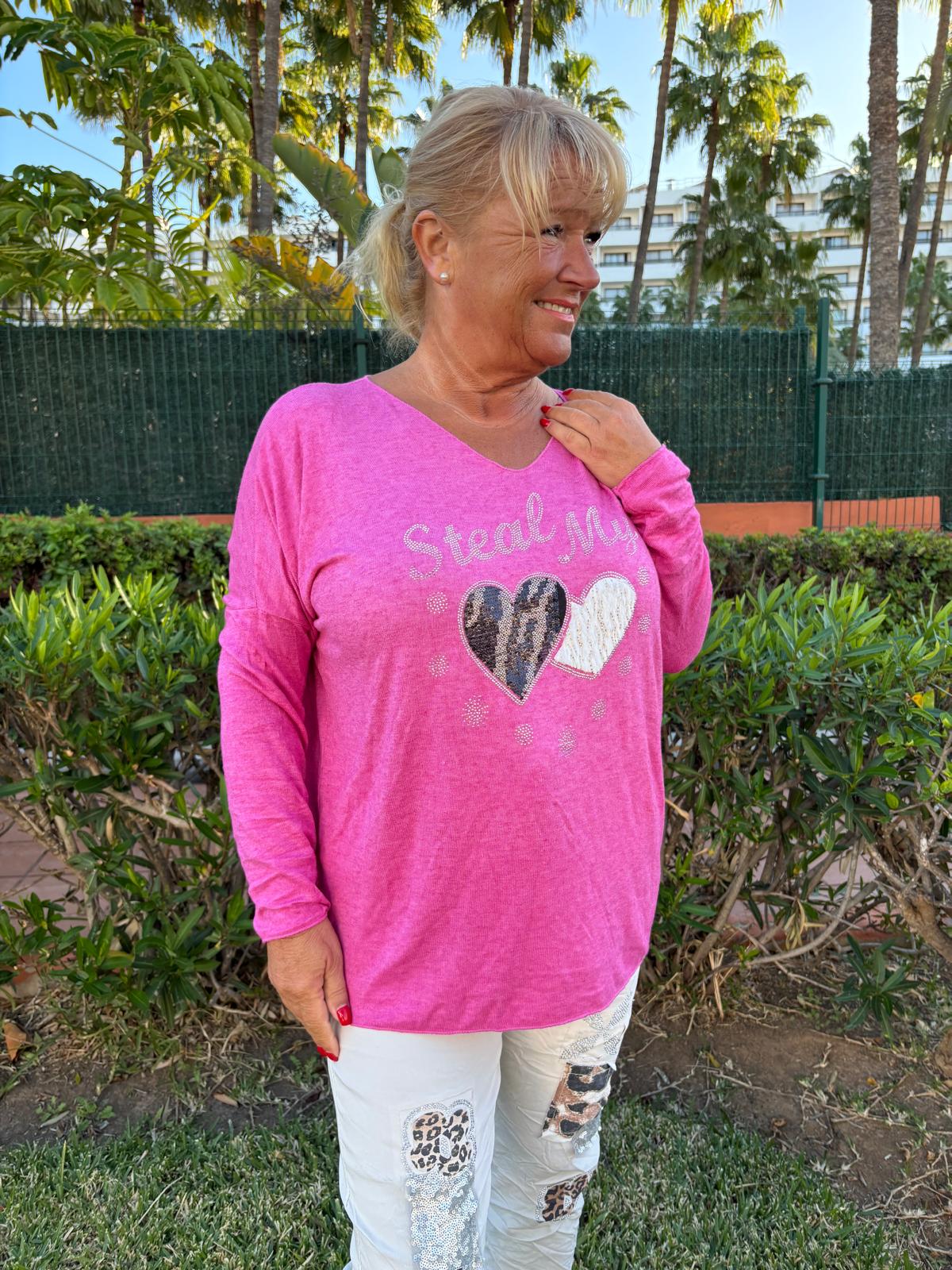 Kevyt sydän neule  pinkki