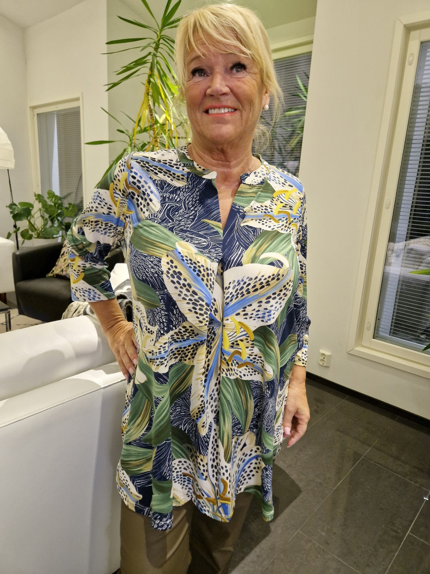 Liukaspintainen tunika vihreä/sininen