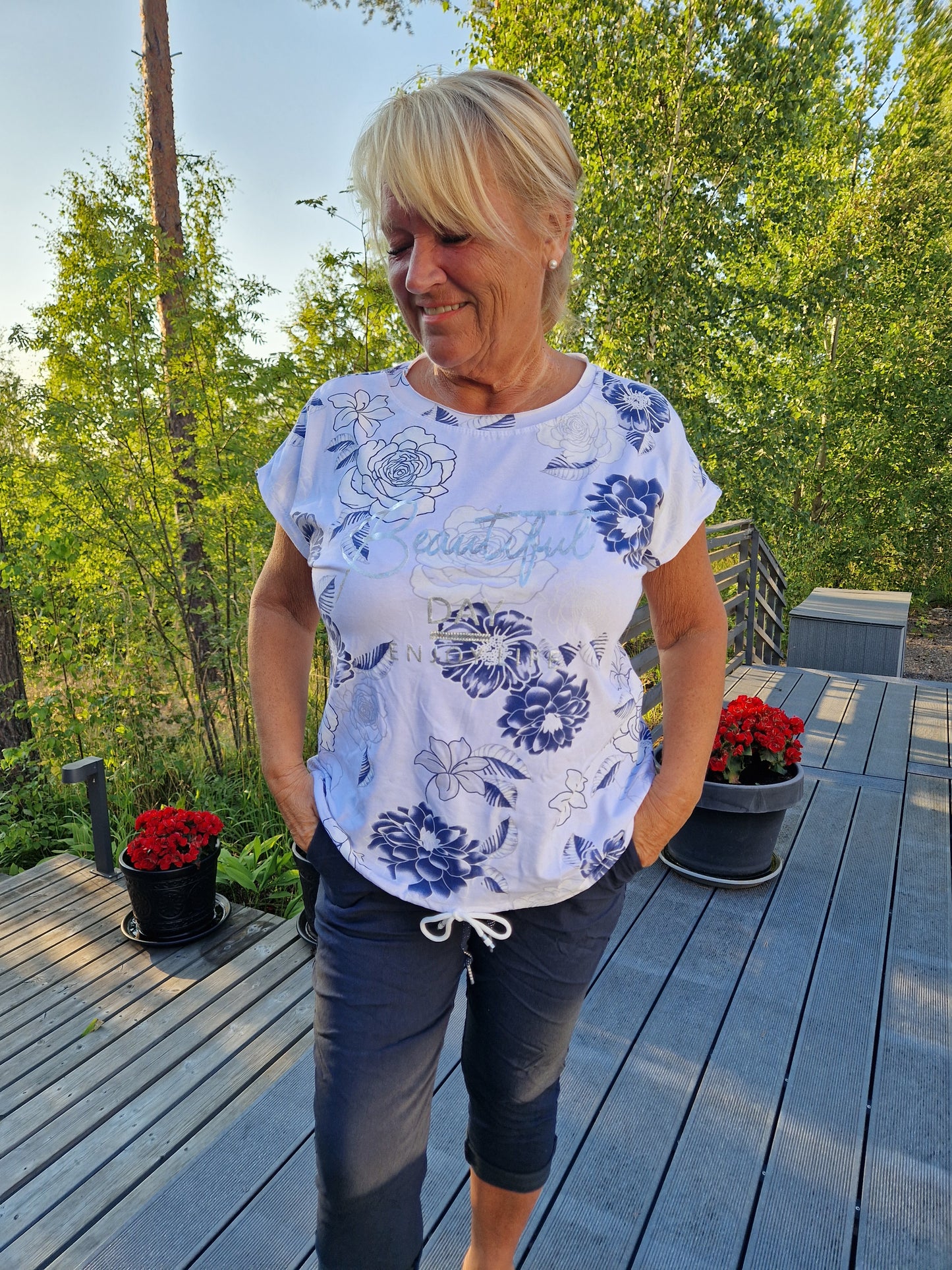 Puuvilla pusero  sini/valkoinen