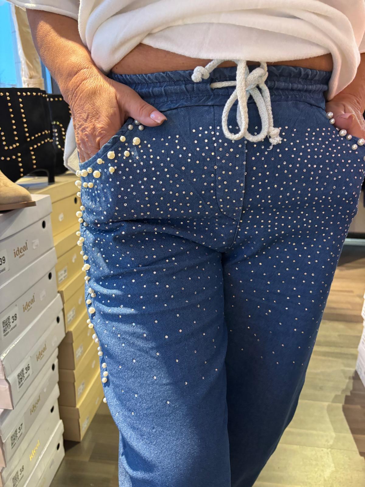 Housut timanteilla/helmillä tummempi sininen