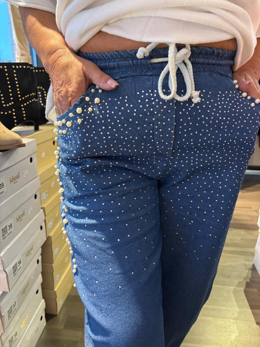 Housut timanteilla/helmillä tummempi sininen