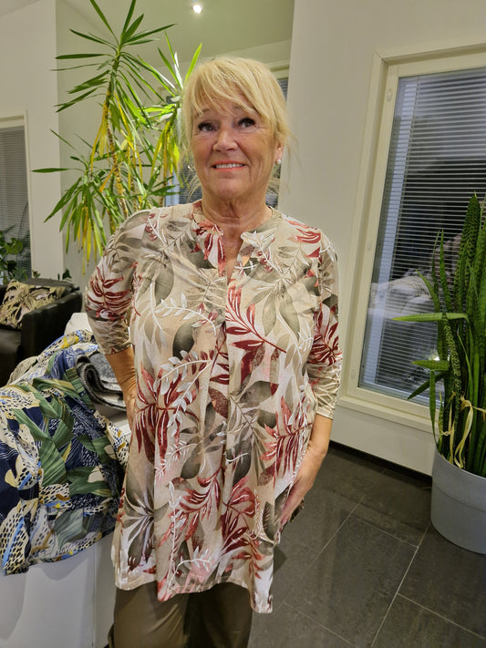 Liukaspintainen tunika beessi/punaisensävy