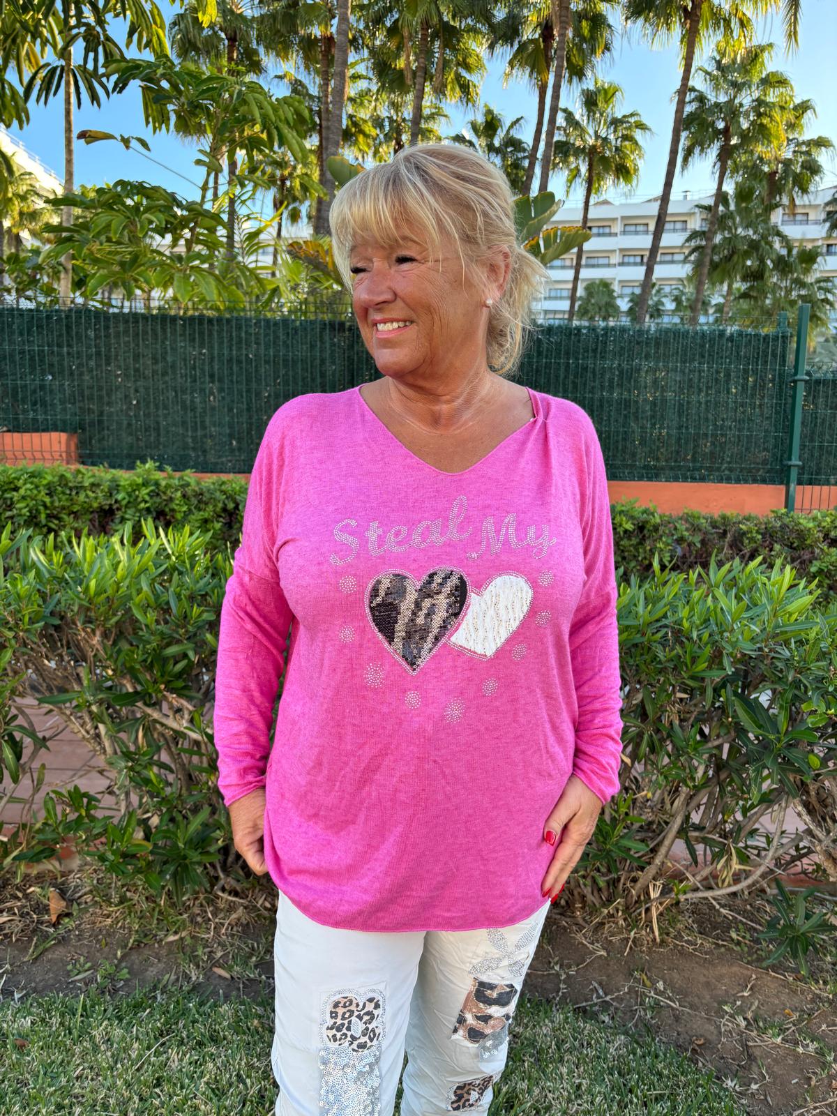 Kevyt sydän neule  pinkki