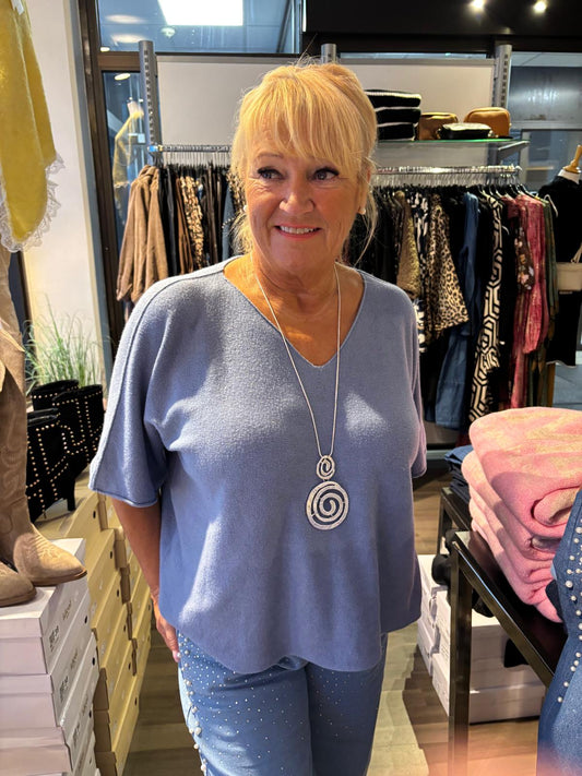 Laatikkoneule farkku sininen