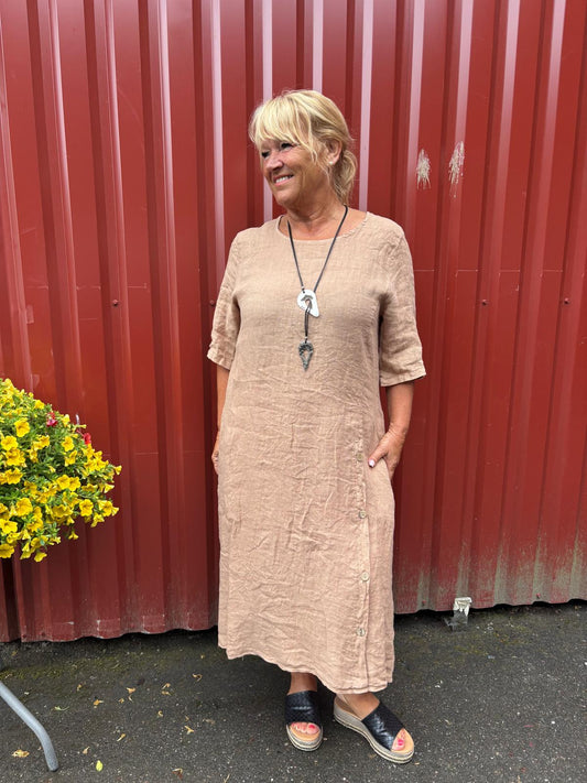 Pellavamekko  nappikoriste  cappucino