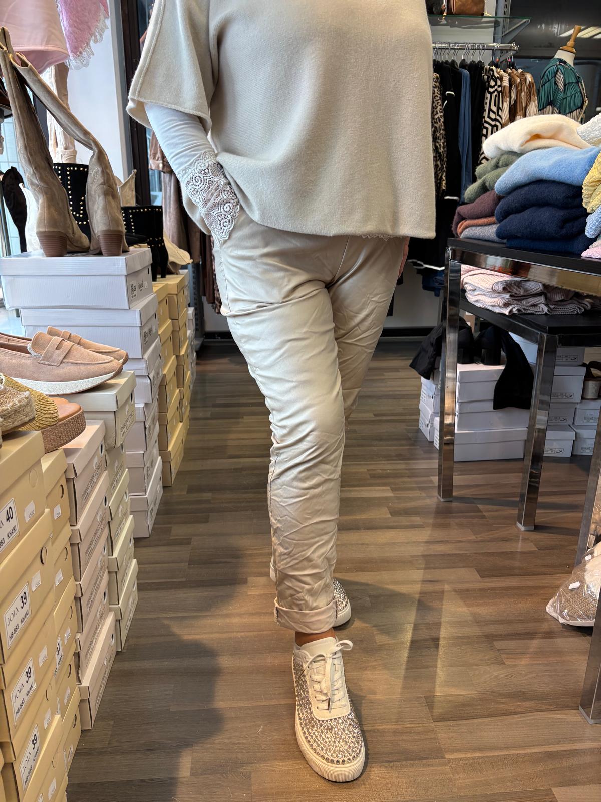 Stretch keinonahkahousu beige