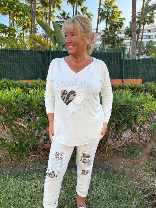 Kevyt sydän neule  luonnonvalkoinen