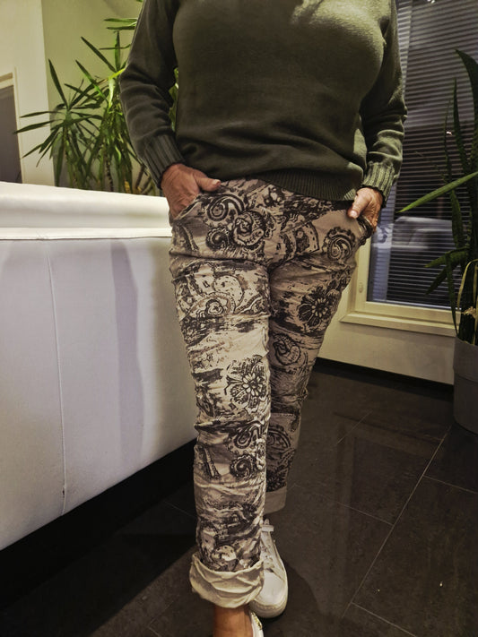 Strech housut  beige/kuvio